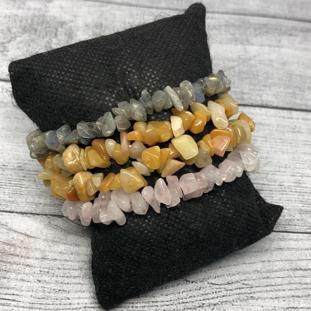 Curated bundle natural stone layering roll on bracelets boho statement